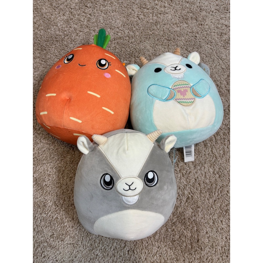 Squishmallows 8 " Easter Bundle Caroleena Carrot Palmer Walker Goat NWT 3 Pack